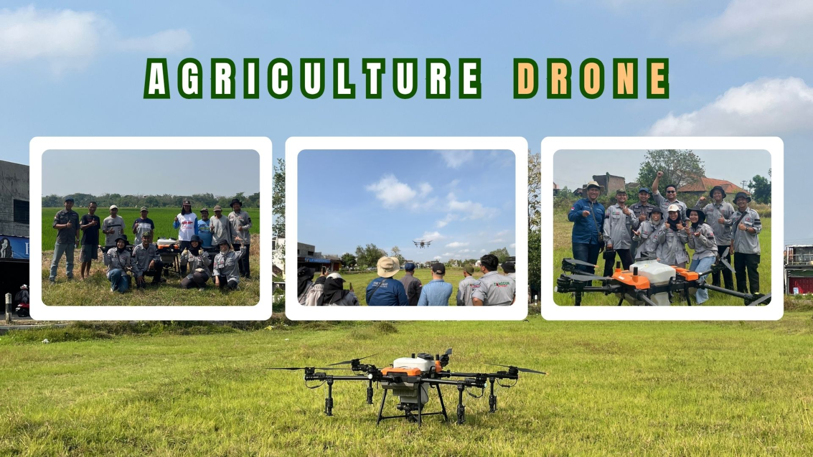 Drone sprayer untuk pertanian modern di lahan pertanian bersama tim Gama Agro Sejati
